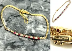 レア　極美品　TIFFANY　ティファニー ダイヤモンド　ルビー　チェーン　ブレスレット　ゴールド　K14 YG　イエローゴールド　ヴィンテージティファニー　希少 14K　ブレスダイヤ