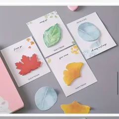 No.349 【3点セット】葉っぱの付箋 しおり メモ 🍁 紅葉 イチョウ ナチュラル 文房具