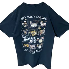 L ギルダン 楽器 ドラム バックプリント ビッグプリント ネイビー ブラック 黒 Tシャツ メンズ レディース ユニセックス 古着 半袖