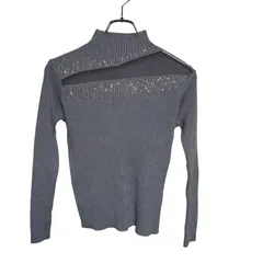 B072 ハイネック ニット セーター カジュアル ブルー キラキラ ラメ レディース サイズ不明