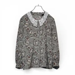 【古着】ヴィンテージ レース襟 総柄ブラウス 昭和レトロ ペイズリー 花柄 長袖 くすみカラー アンティーク