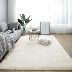 ROCYJULIN ラグマット カーペット 120x160cm 全厚約5cm おしゃれな北欧風シャギーラグ 極厚ウレタンフォーム15ｍｍ 洗えるラグ 滑り止め付き ふわっとした手触り 防音絨毯 オールシーズン快適に使用 長方形 ROCYJULIN（アイボリー 