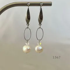 バロック淡水パール＆クリスタル＆リング　ピアス　・・✽・・　〈真珠　サージカルステンレス　フック〉