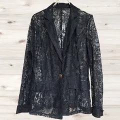 A1092 ヴィンテージ Vintage カジュアルジャケット アウター 黒 総柄 柄もの レギュラーカラー シアー 透け感