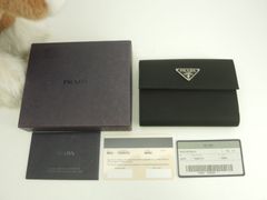未使用品 PRADA プラダ テスート×レザー 三つ折り財布 ブラック B5-A 
