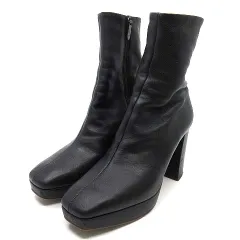 ダイアナ DIANA ストレッチ スムース ショート ブーツ サイドジップ スクエアトゥ チャンキーヒール ブラック 黒 23.5cm U69229