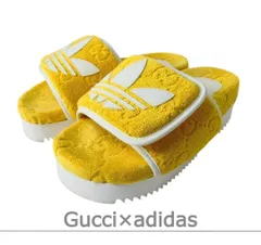 極美品 Gucci×adidas グッチ×アディダス コラボ プラットフォーム サンダル ロゴ GG柄 ベルクロ パイル オープントゥ イエロー サイズ約22㎝ レディース 古着 中古