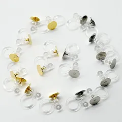 【数量限定】ノンホールピアス 樹脂 パーツ 平皿付き 10ペア20個 ゴールド ステンレス 6mm 丸皿 アレルギー対応 DIY ハンドメイド