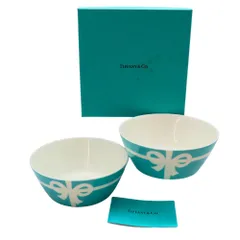 【中古】TIFFANY & Co. ティファニー ブルーボックス ボウル 2個セット サラダボウル リボンモチーフ 陶器 ティファニー ブルー キッチン雑貨 ブランド食器 A2505393 【無料ギフトラッピング承ります】