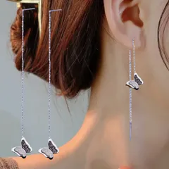 サージカル ステンレス バタフライ 蝶 ロング チェーン ピアス シルバー チェーン 可愛い かわいい レディース アレルギー 対応 金属アレルギー つけっぱなし おしゃれ