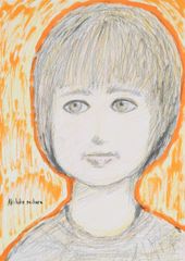 Akihiko Mihara, Salon d'Automne Award-Winning Artist, Drawing Original [sunset kids] Figure drawing, line drawing, art, small piece, painting, fine art, interior art, original artwork, miscellaneous goods, contemporary art, pencil drawing, illustration, sketch, colored pencil drawing, cute, realistic drawing, children, kids, drawing, painting, space
