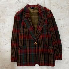 レリアン（LL）長袖 ジャケット チェック柄 レトロ ウール混 シルク混