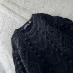 昭和レトロ 黒 ケーブル編み×立体ドット クルーネックニット セーターフリーサイズ　立体