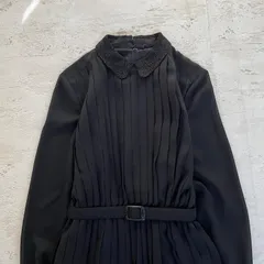 東京いぎん　黒プリーツロングワンピース｜レース襟・ベルト付き フォーマル上品
