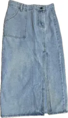 ライトブルー デニム スリット ロング スカート ポケット デニムスカート s