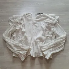 ザラ フリル ブラウス S フリル ドット シースルー スクエアネック アイボリー 白 長袖