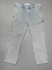 34 シャーリングライフ ライトブルー ストーンウォッシュ ワイド ストレートデニム