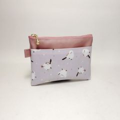 フタにファスナー☆移動ポケット☆シマエナガ☆ピンク☆ハンドメイド