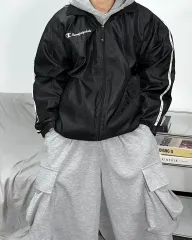 チャンピオン 日本製 ブラック ウィンドブレーカー L
