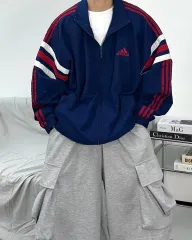 アディダス 90s ネイビー レッド ウィンドブレーカー ジャケット XL