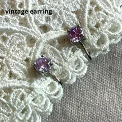04912ヴィンテージ ピンクビジューのシンプルシルバーイヤリング