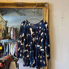 67 総柄 ブラウス シャツ トップス カットソー チュニック ブルー 青 白 お呼ばれ　デート　オフィスカジュアル　食事会