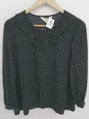 ◇ ALPHA CUBIC 水玉 ドット フリルカラー 長袖 ブラウス カットソー サイズ11R ブラック ホワイト レディース P  【中古】 【1211180001193】