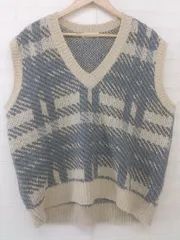 ◇ UNE MANSION ユヌマンション 総柄 半袖 ニット ベスト サイズF ベージュ系 グレー系 ブラック レディース P  【中古】 【1211170008775】