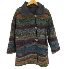 MISSONI(ミッソーニ) イタリア製 総柄 ストライプ ツイード スタンドネック リバーシブル ジャケット ハーフ コート レディース import：M 【中古】【ブランド古着バズストア】 ミッソーニ MISSONI イタリア製 総柄 ストライプ ツイード スタンド