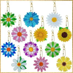 ★送料無料★Color:雛菊 キーホルダー_Size:12枚 ダイヤモンドアート キーホルダー 12個セット 雛菊 5D DIY 手作り キット ダイアモンドアート セット キラキラ 人気 両面全貼り付け ビーズアート クラフトキット ダイヤモンドビーズ 花