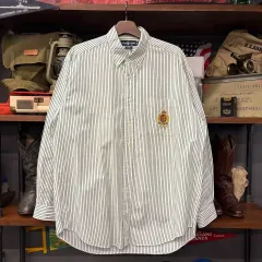 90年代 ポロ ラルフローレン クレスト ロゴ ストライプ ボタンダウン シャツ N329