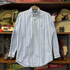 90s ポロ ラルフローレン スリーカラー マルチ ストライプ オックスフォード シャツ N331