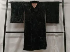 平和屋着物＃和装コート　ベロア　黒地　ロング丈　CABB5331ua