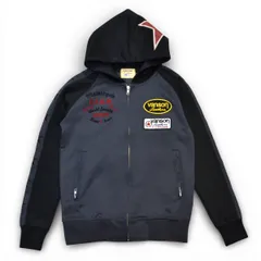 VANSON バンソン パッチ 刺繍 ジップパーカー トラックジャケット フード サイズS グレー ブラック メンズ