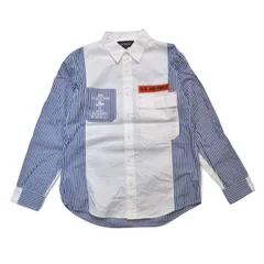 AVIREX アヴィレックス リメイク ストライプ ミリタリーシャツ 長袖 6115097 サイズM ホワイト ライトブルー メンズ