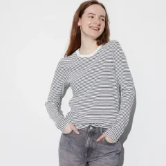 ユニクロ ストライプ コットンTシャツ / L 新品