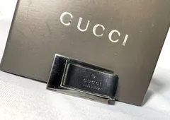 GUCCI グッチ ブランドロゴ文字 ブラックレザー装飾 クロームシルバー マネークリップ 札挟み 財布 ウォレット キャッシュレス 箱有