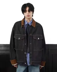 デニムジャケット カラーブロック 配色デザイン 韓国 ストリート ユニセックス