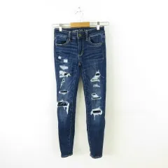 アメリカンイーグル AMERICAN EAGLE ダメージスキニージーンズ デニム ロング 紺 00 *A699