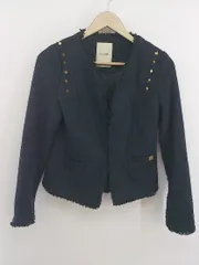 ◇ NUMPH スタッズ付き ニット 長袖 ノーカラー ジャケット サイズ 36 ネイビー レディース P  【1301270009489】