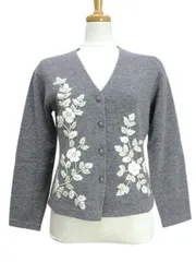 シビラ SYBILLA カーディガン Vネック ニット 刺繍 グレー M ウール トップス