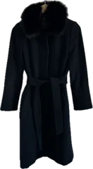 ZK30 【美品】INEDイネド　ロングコート　アウター　ブラック　アンゴラ混　フォックスファー　レディース　9サイズ