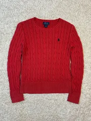 レディース M ポロラルフローレン 新モデル ネイビーポニー ケーブル編み コットン ケーブル編み ニット レッド