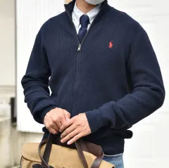(M)ポロラルフローレン フルジップアップ ニット セーター ネイビー