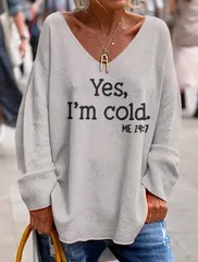 【ライトグレー】スウェット レディース トップス Vネック 英字 ロゴ ゆったり 大人 カジュアル 長袖 秋冬 体系カバー オーバーサイズ