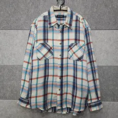 アクアブルー メンズ CHECK フランネルシャツ (サイズ L)