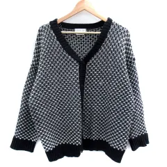 チャオパニック ティピー CIAOPANIC TYPY ニットカーディガン ミドル丈 Vネック 総柄 M オーバーサイズ 紺 ネイビー 白 ホワイト /SM23