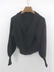 ◇ GYDA ジェイダ Vネック 綺麗め ショート丈 シンプル 長袖 カットソー サイズF ブラック レディース E 【1305020019988】