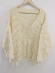 ◇ SPIRALGIRL スパイラルガール ダメージ加工 長袖 ニット セーター サイズF アイボリー レディース P 【1305040004292】