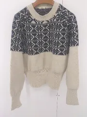 ◇ ibeul_ イベール 総柄 長袖 ニット セーター サイズF ベージュ ブラック レディース P  【1305060002643】